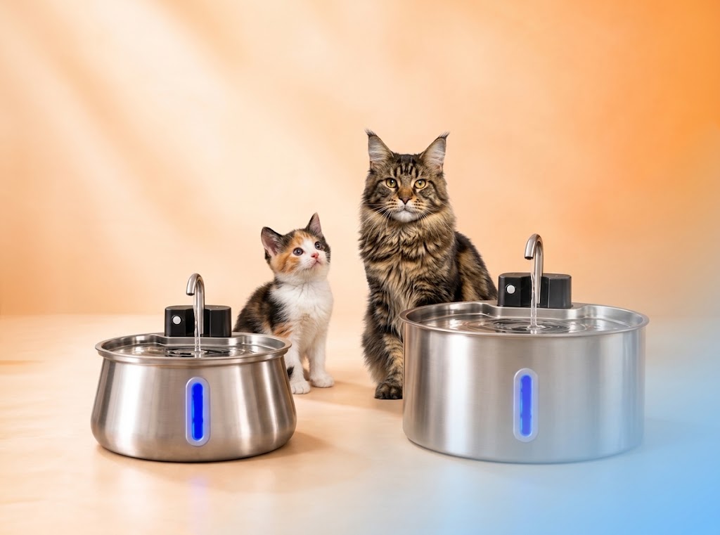 Motion-Sensor Stainless Steel Pet Fountain